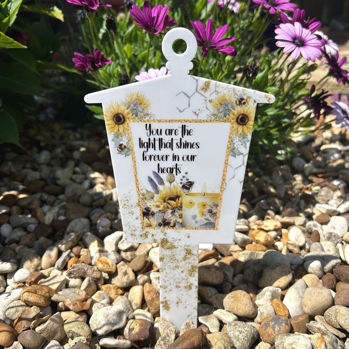 Sunflowers & Bee Lantern Grave Marker