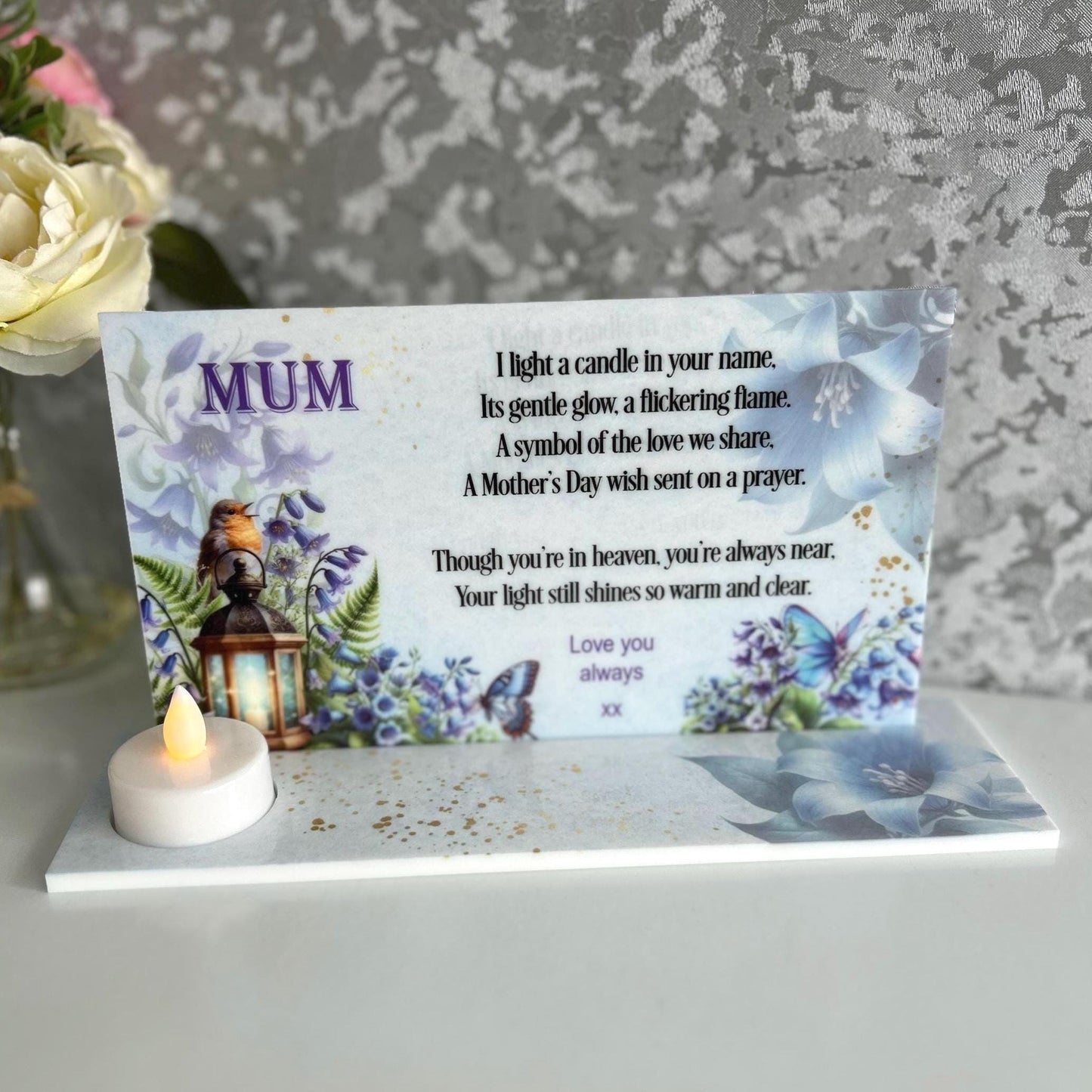 Mothers Day In Loving Memory Memorial Candle Holder Tealight Plaque