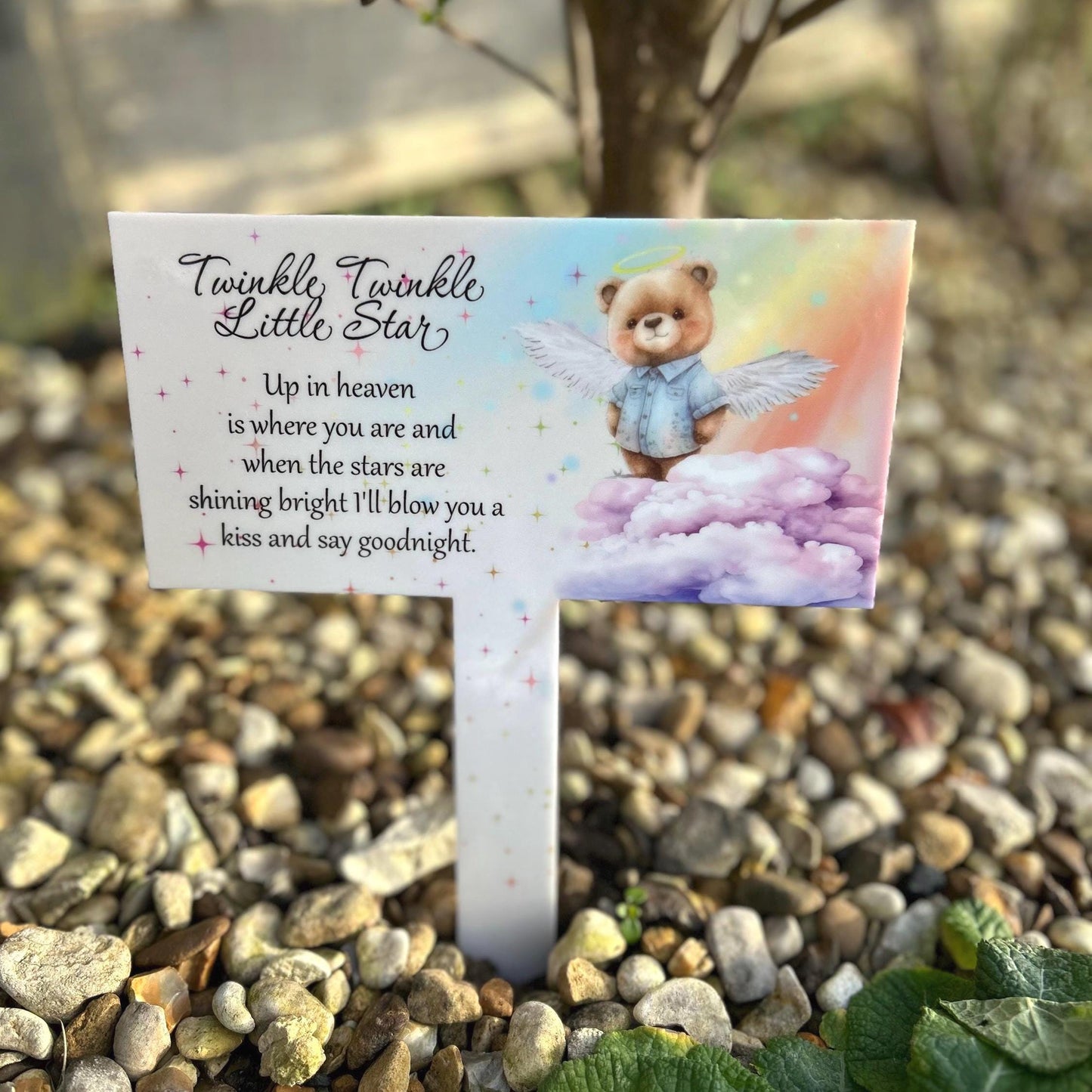 Twinkle Twinkle Little Star Infant-Baby Grave Marker with Teddy Bear Design