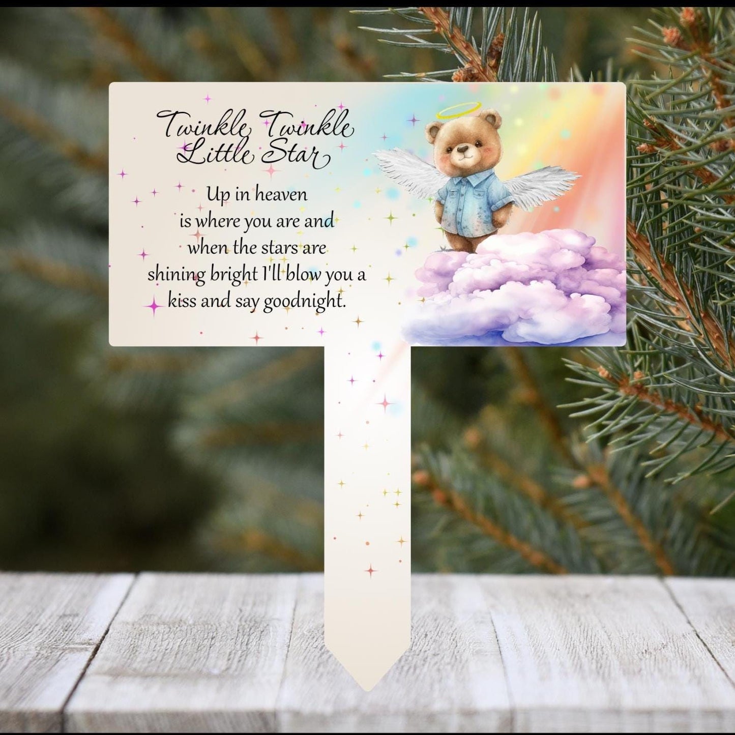 Twinkle Twinkle Little Star Infant-Baby Grave Marker with Teddy Bear Design