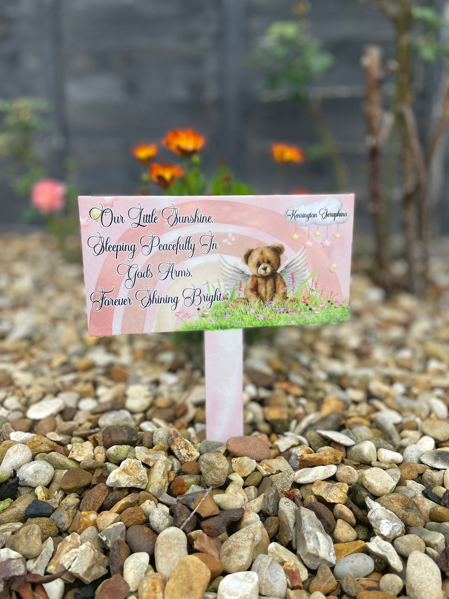 Rainbow Teddy Bear Grave Marker