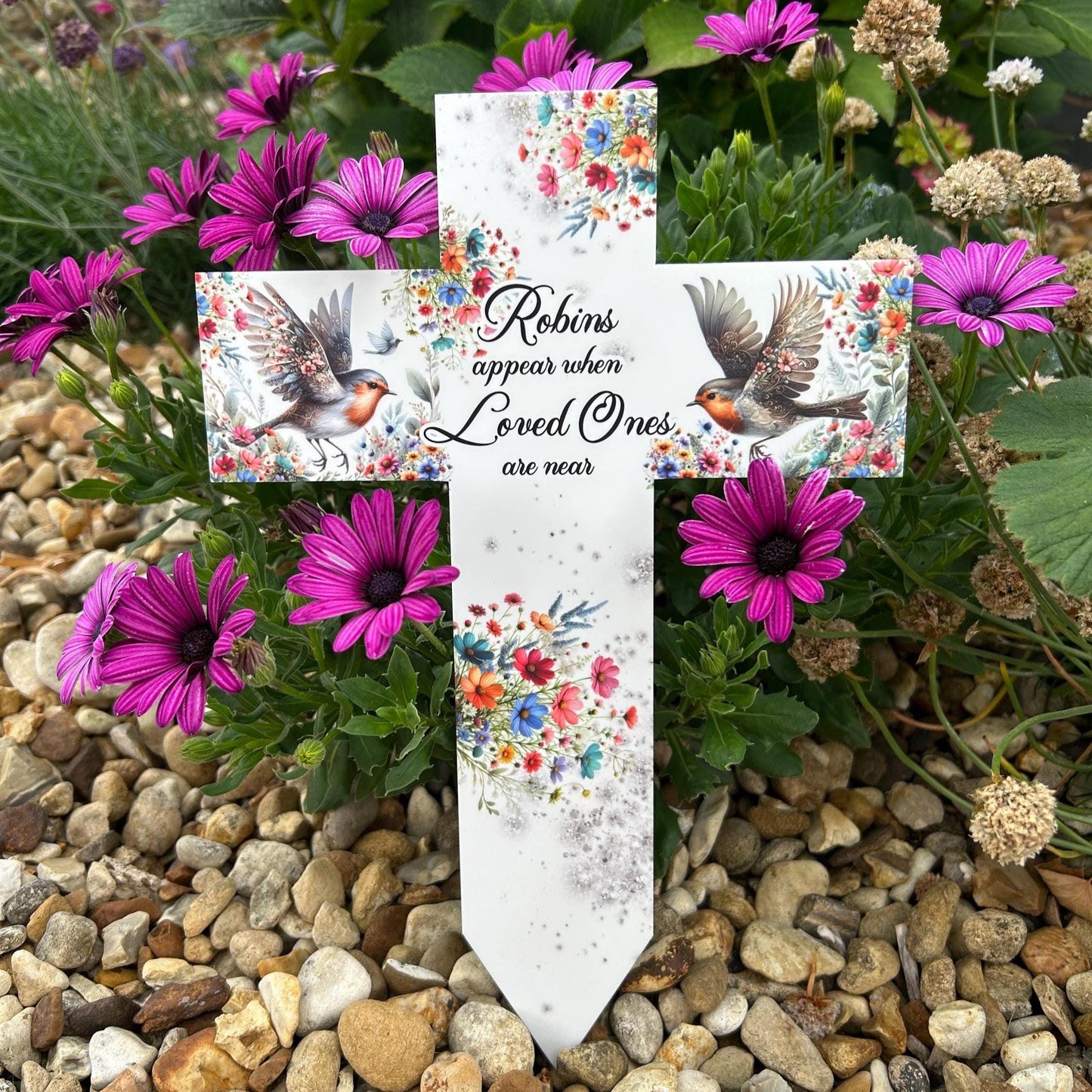 Robins Appear Cross Grave Marker