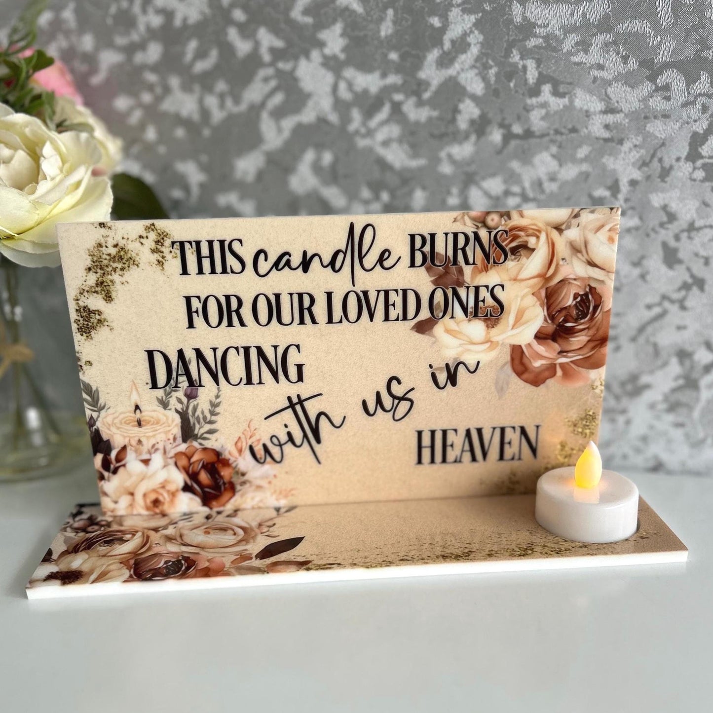 This Candle Burns For Our Loved Ones Dancing With Us In Heaven Tealight Wedding Plaque