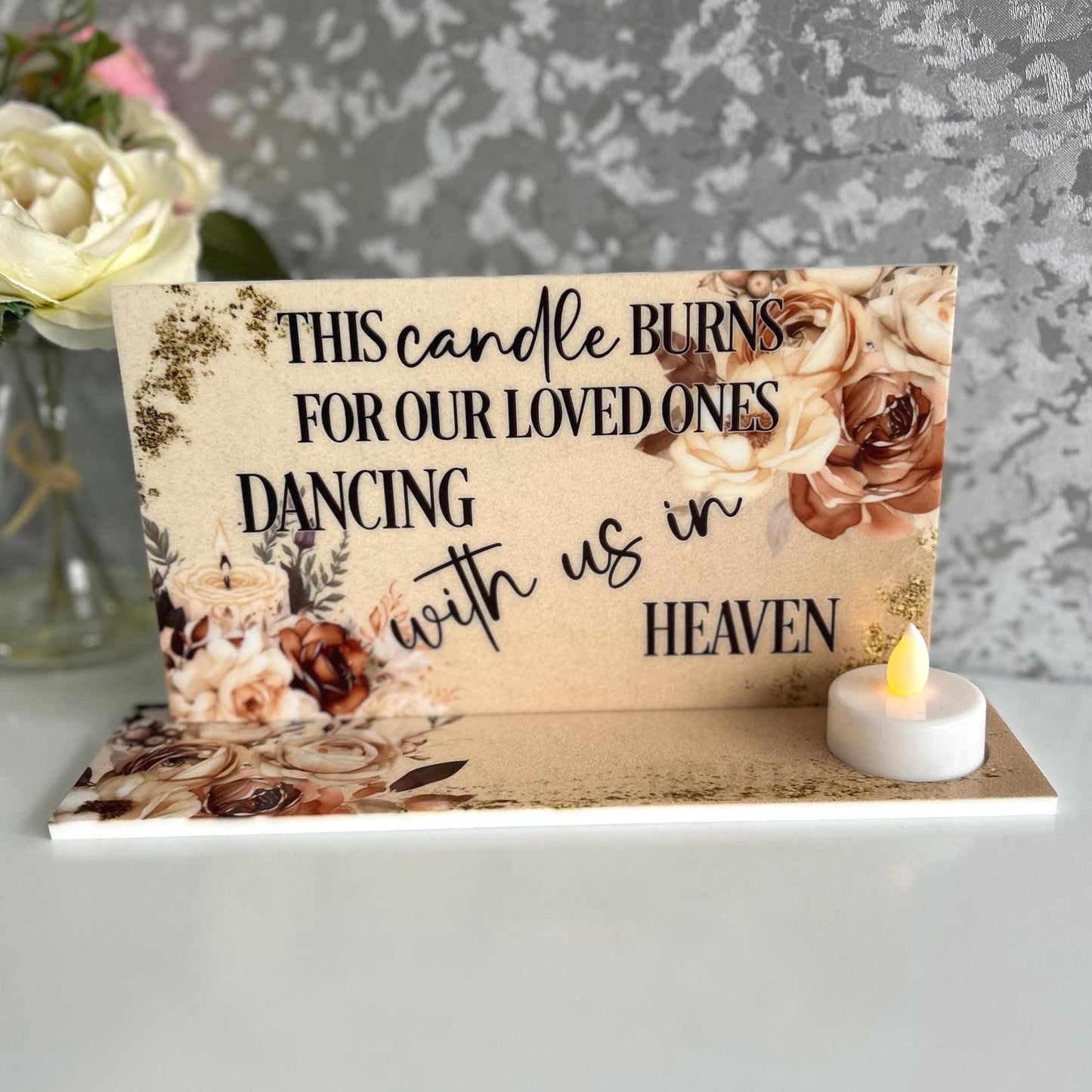 This Candle Burns For Our Loved Ones Dancing With Us In Heaven Tealight Wedding Plaque