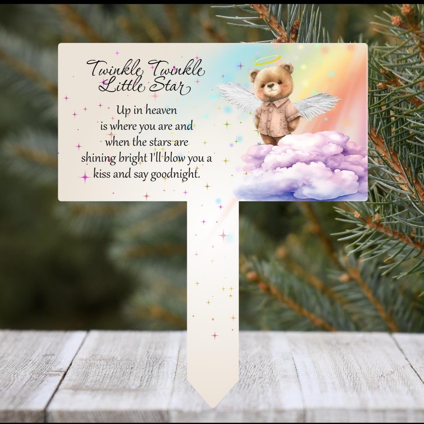 Twinkle Twinkle Little Star Infant-Baby Grave Marker with Teddy Bear Design