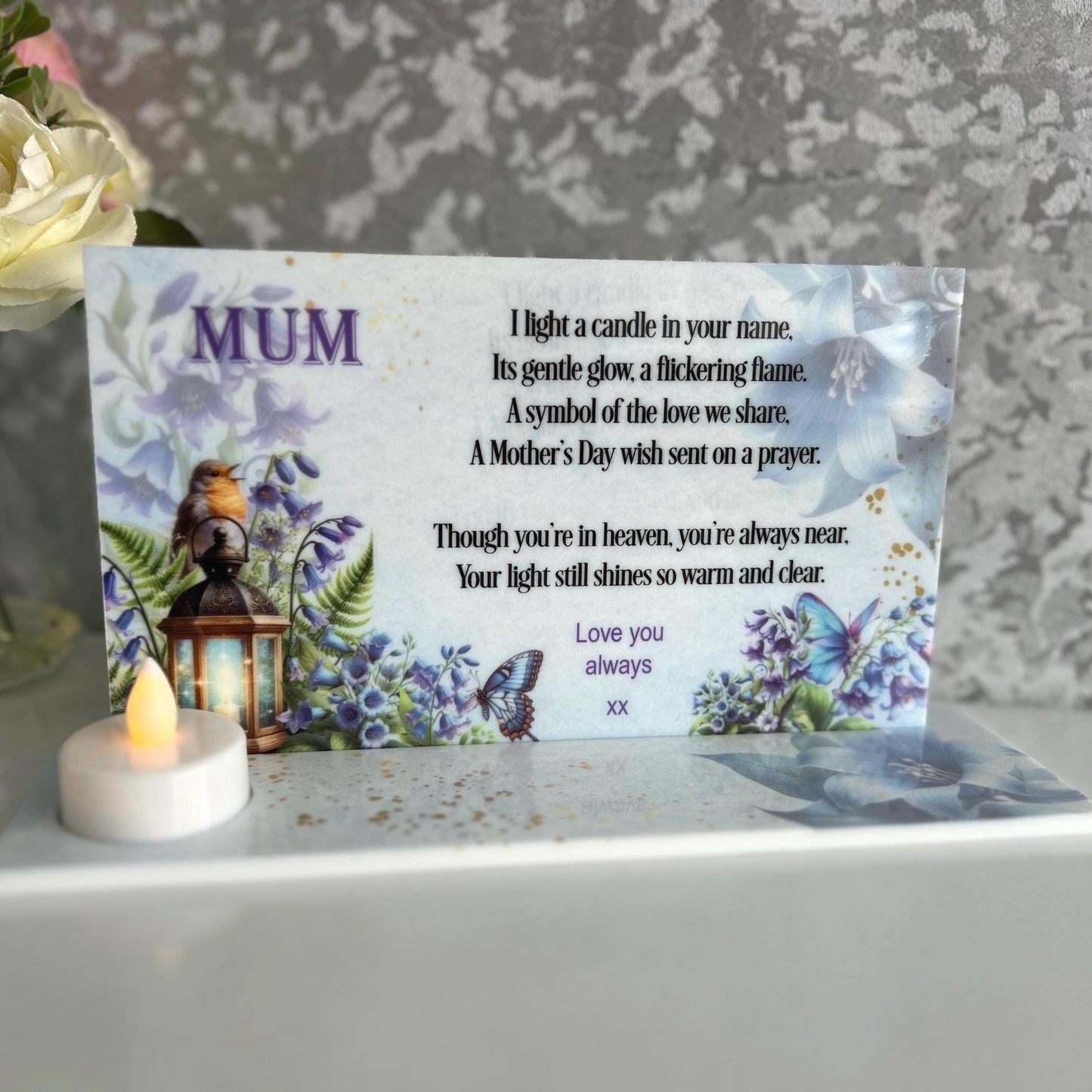 Mothers Day In Loving Memory Memorial Candle Holder Tealight Plaque