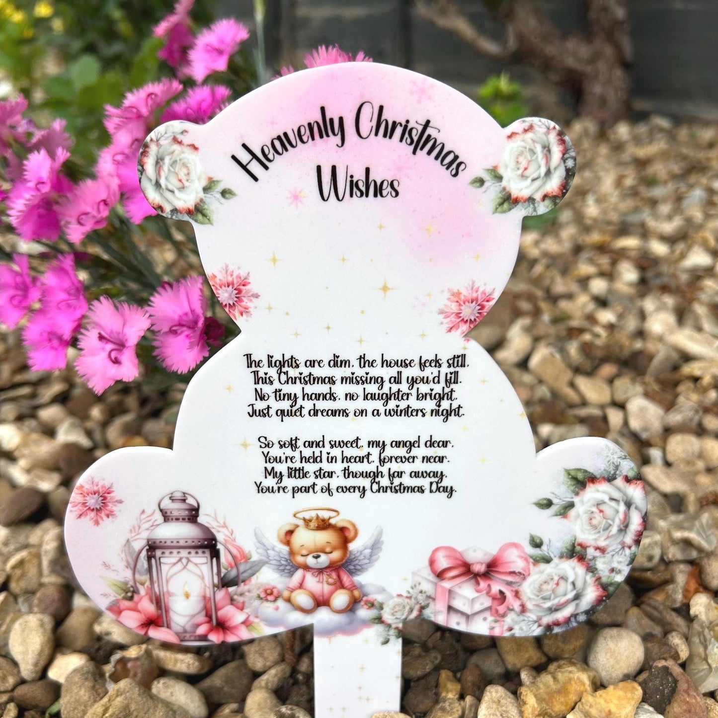 Heavenly Christmas Teddy Bear Grave Marker