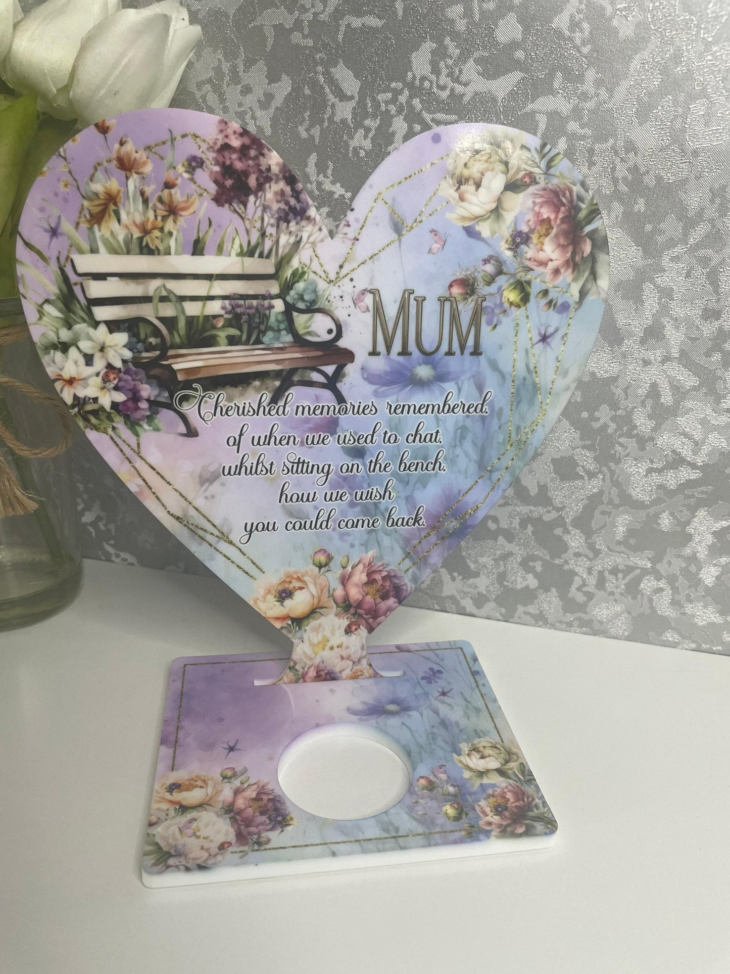 Mum Memorial Heart Tealight Plaque
