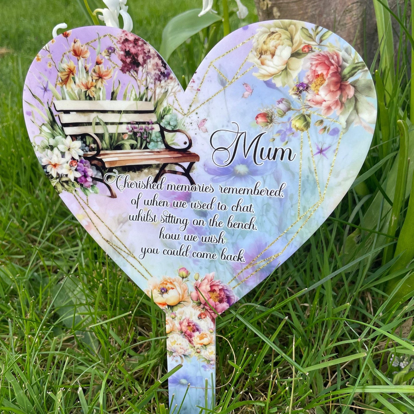 Floral Bench Memorial Heart Grave Marker