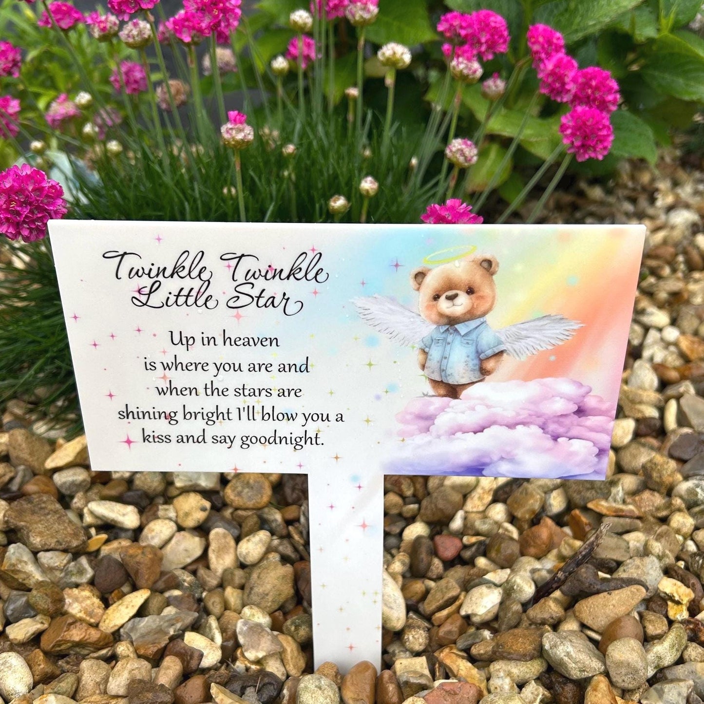 Twinkle Twinkle Little Star Infant-Baby Grave Marker with Teddy Bear Design