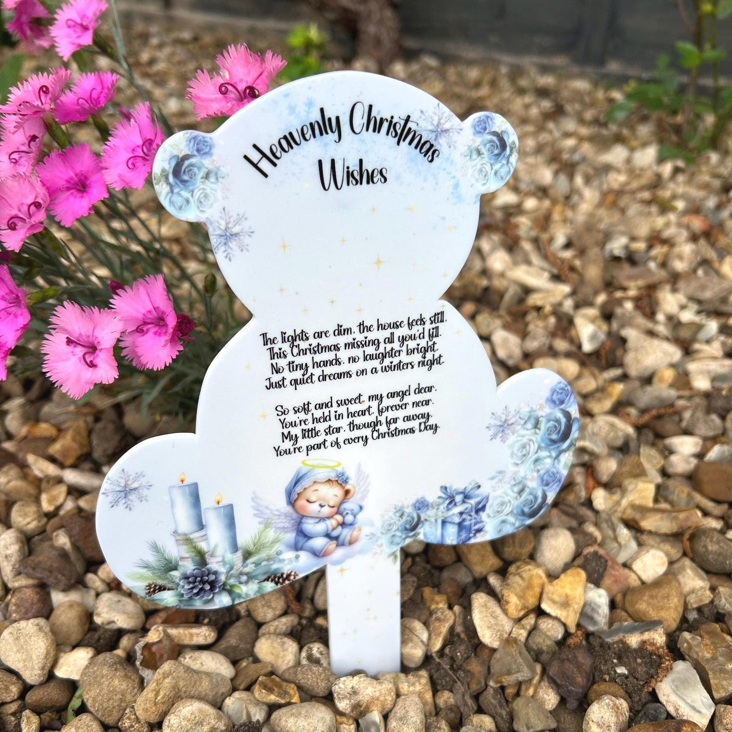 Heavenly Christmas Teddy Bear Grave Marker
