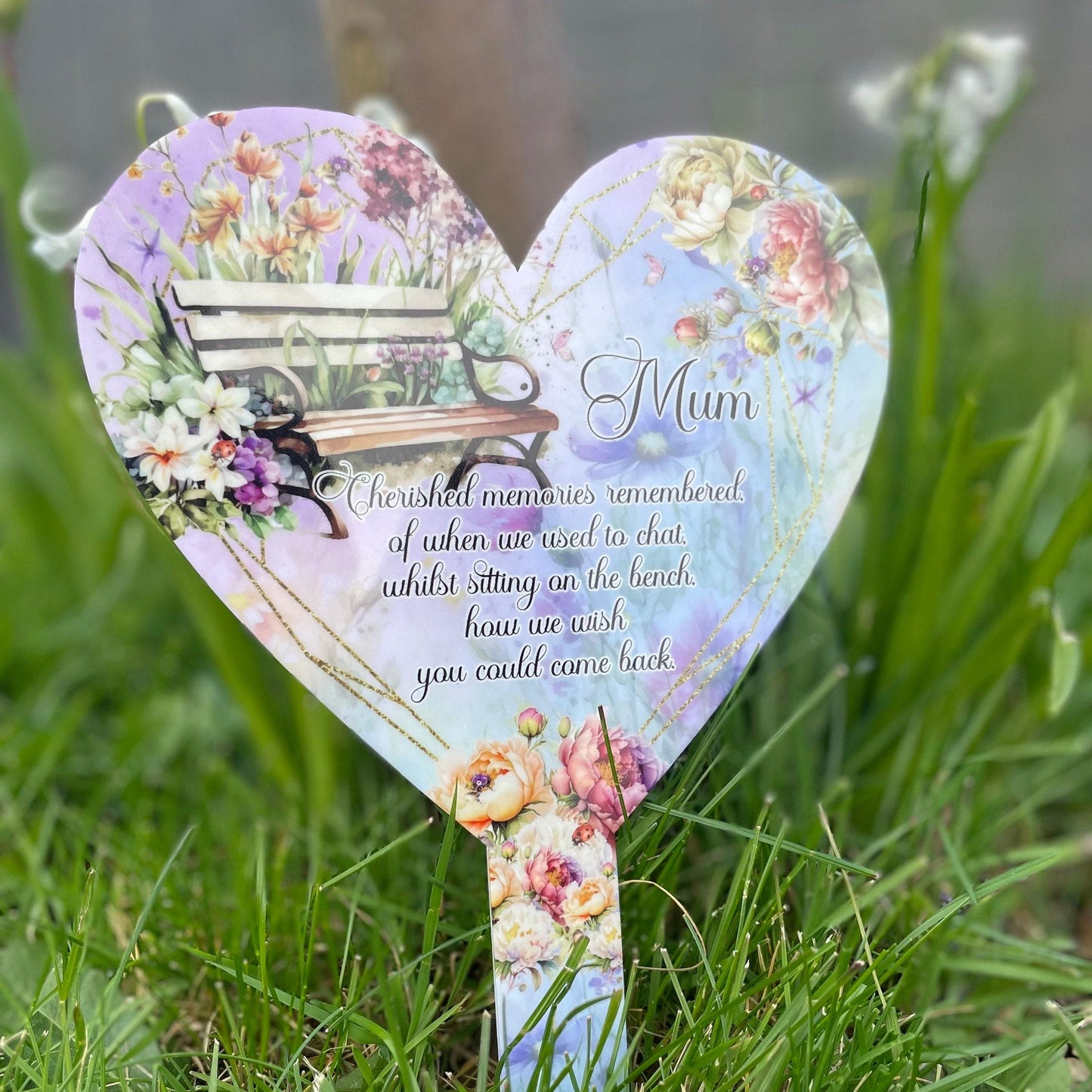 Floral Bench Memorial Heart Grave Marker