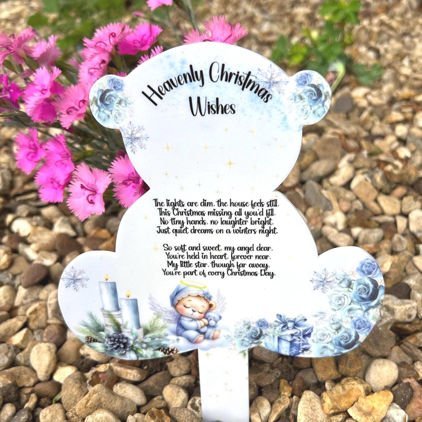Heavenly Christmas Teddy Bear Grave Marker