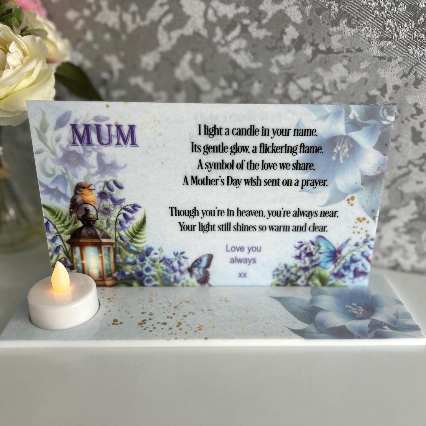 Mothers Day In Loving Memory Memorial Candle Holder Tealight Plaque
