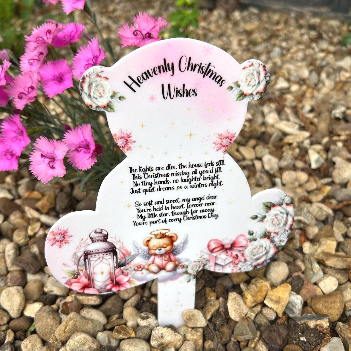 Heavenly Christmas Teddy Bear Grave Marker