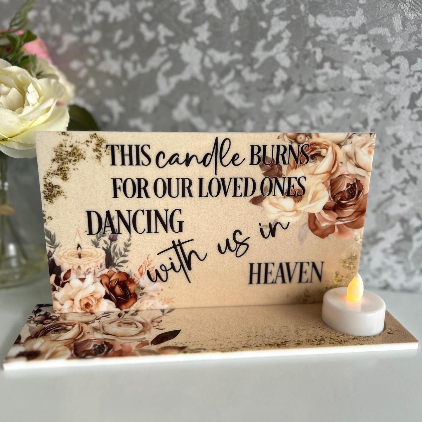 This Candle Burns For Our Loved Ones Dancing With Us In Heaven Tealight Wedding Plaque