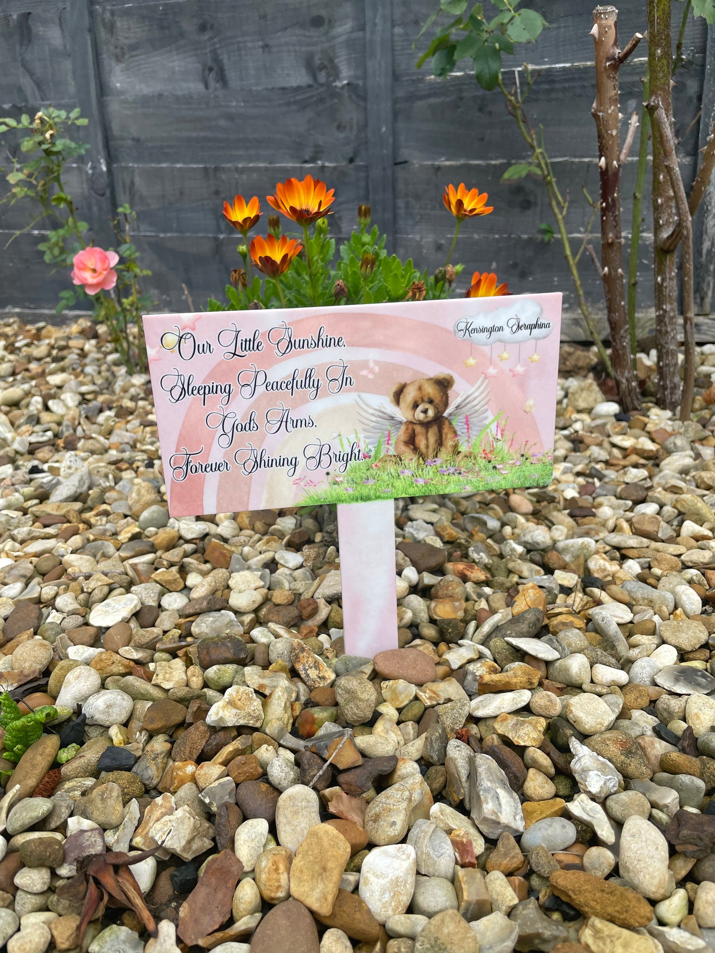 Rainbow Teddy Bear Grave Marker