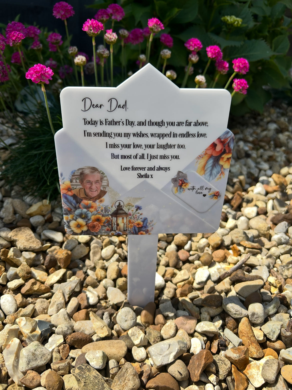 Fathers Day Dear Dad Letter Grave Marker- Blue