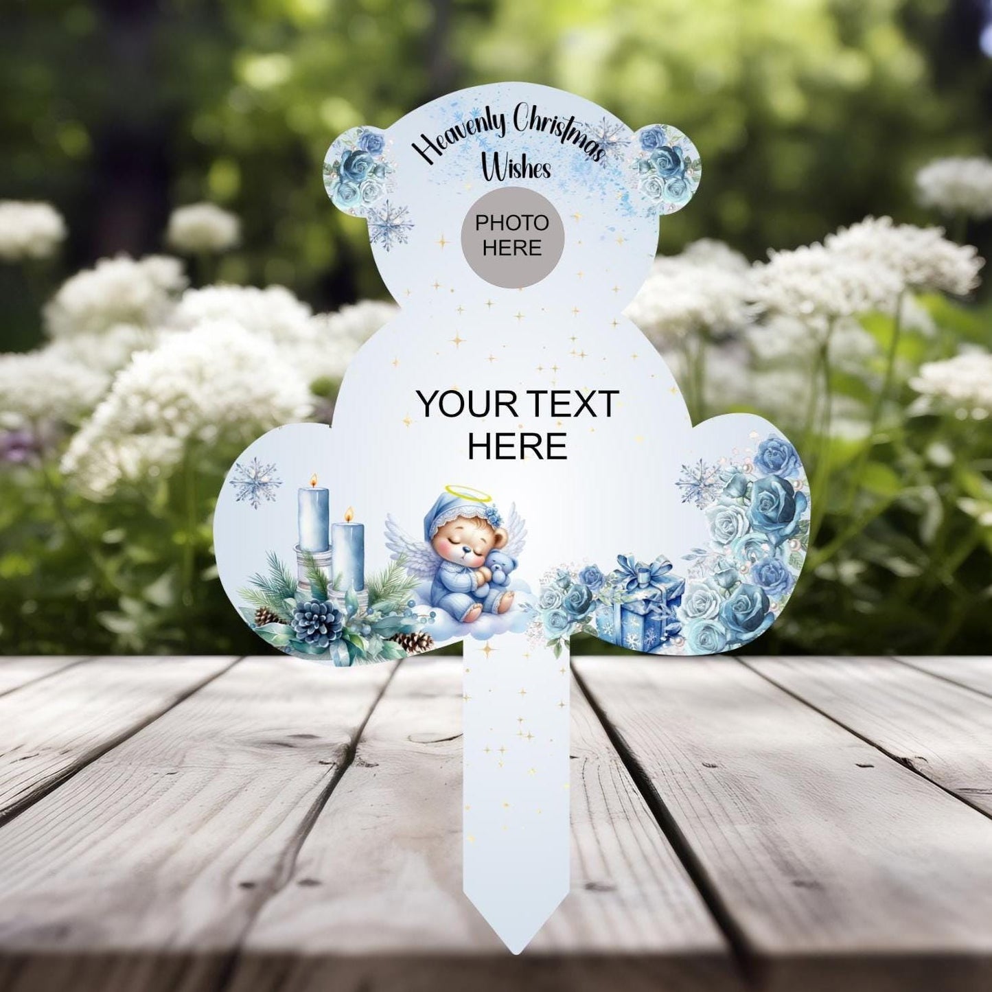 Heavenly Christmas Teddy Bear Grave Marker