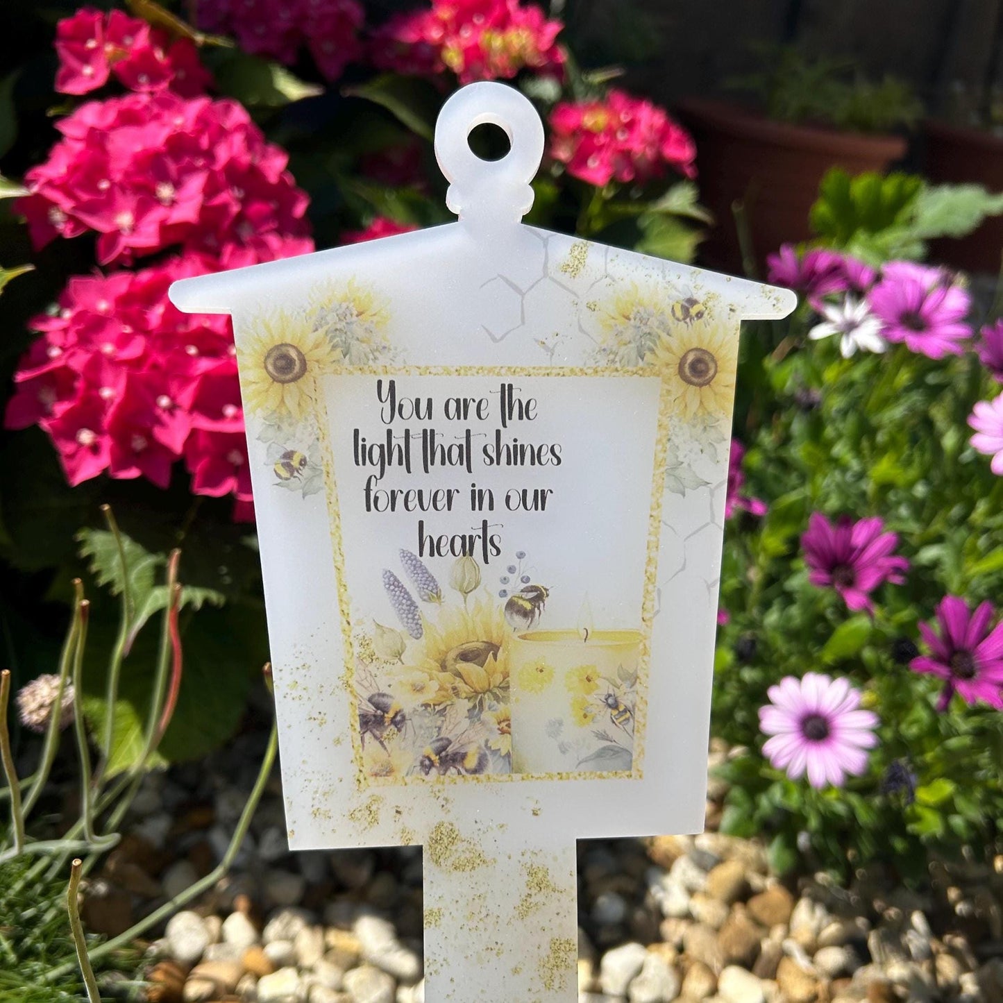Sunflowers & Bee Lantern Grave Marker