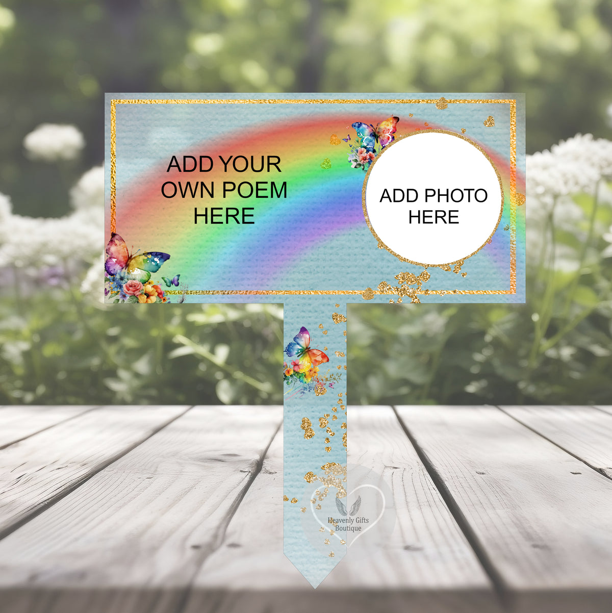 Blue rainbows and butterflies grave marker personalised with your own text