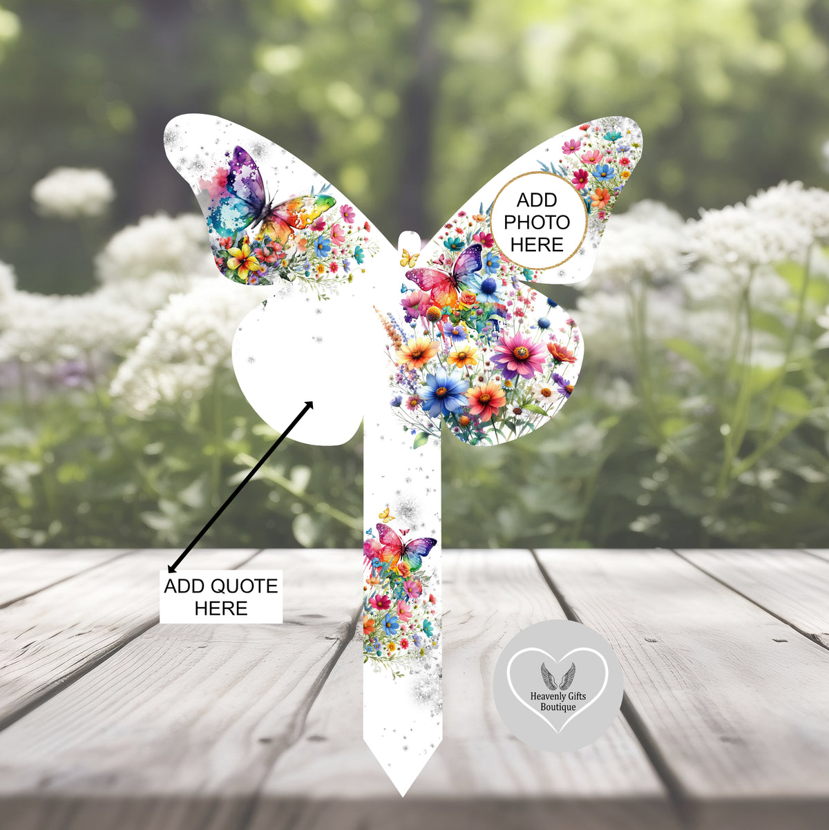 Butterflies Appear grave marker with custom text and personalised photo