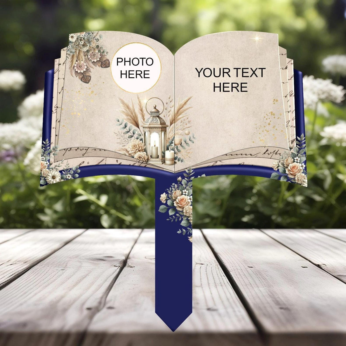 A Chapter of Love grave marker with remembrance poem and personalised photo