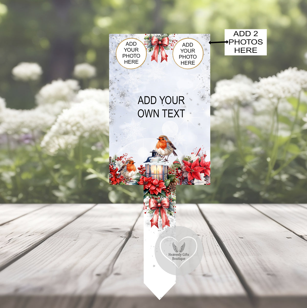 Christmas memorial grave marker with own wording and two photos