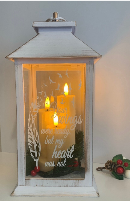 Christmas memorial lantern with wreath and bow, additional product view