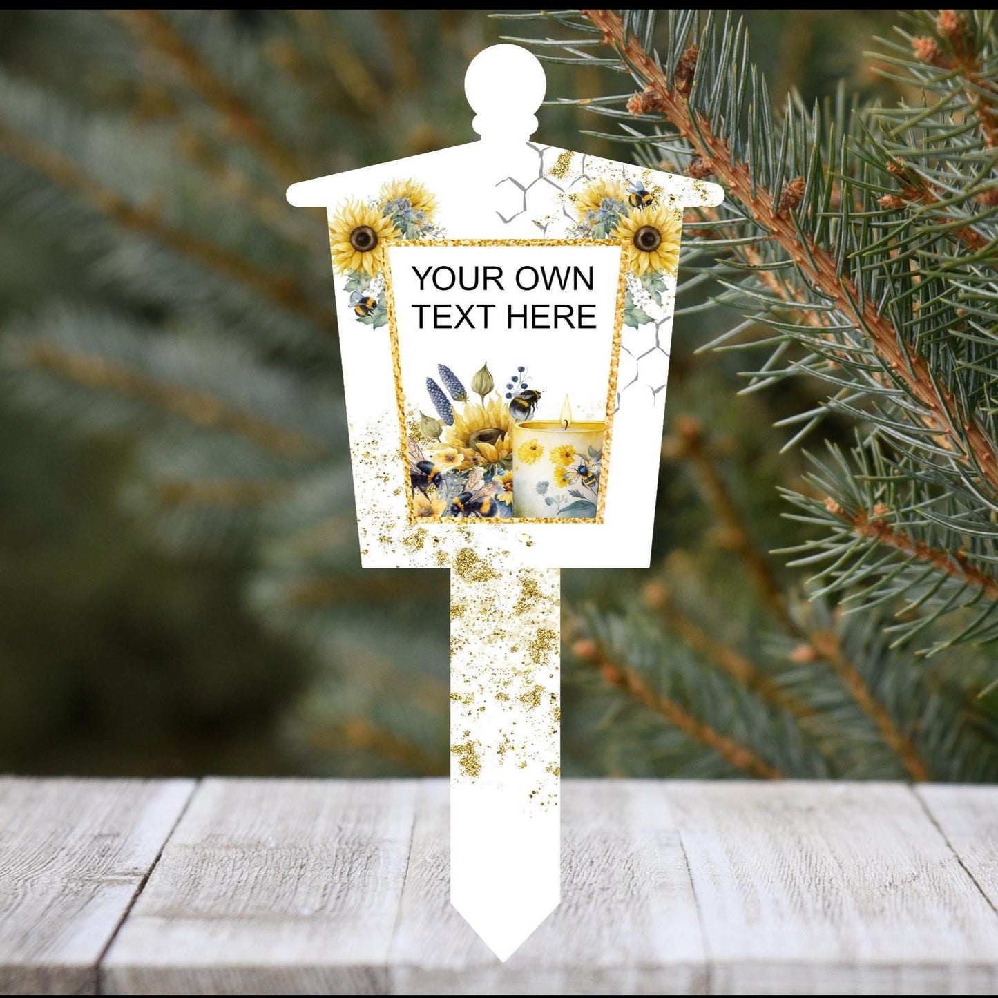 Sunflowers & Bee Lantern Grave Marker