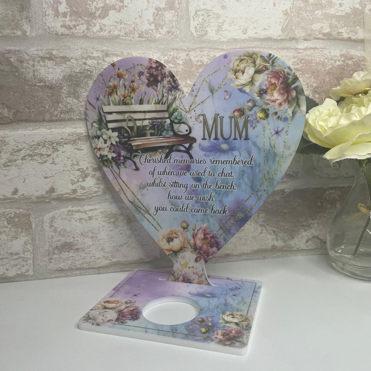 Mum Memorial Heart Tealight Plaque