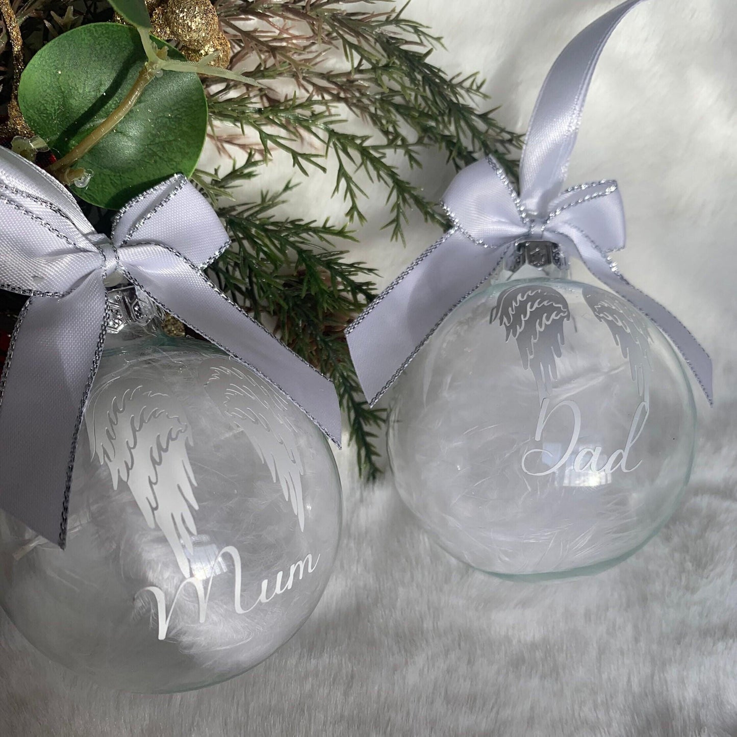 Feathered Angel Wings Memorial Bauble