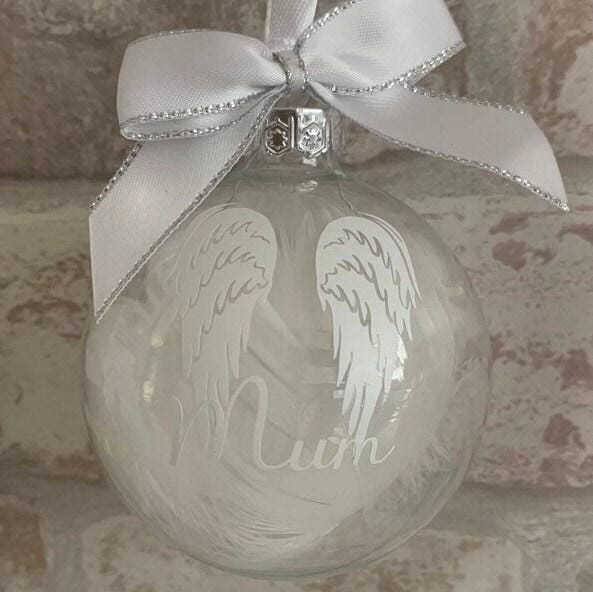 Feathered Angel Wings Memorial Bauble