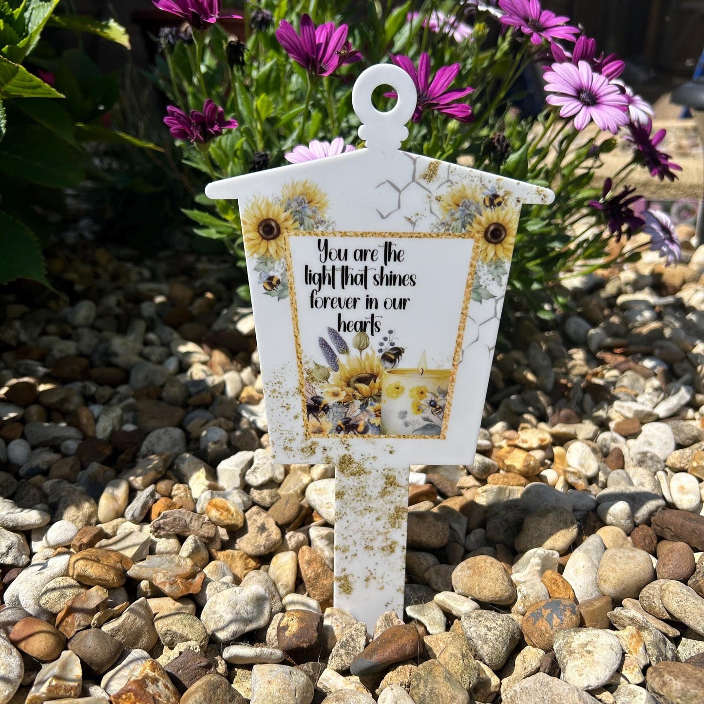 Sunflowers & Bee Lantern Grave Marker