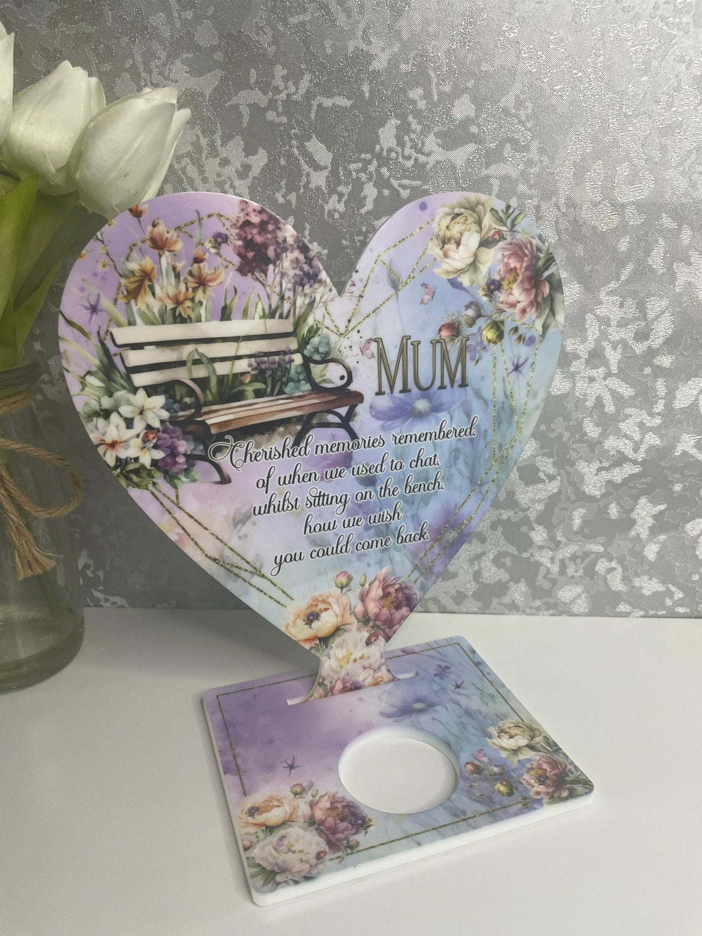 Mum Memorial Heart Tealight Plaque