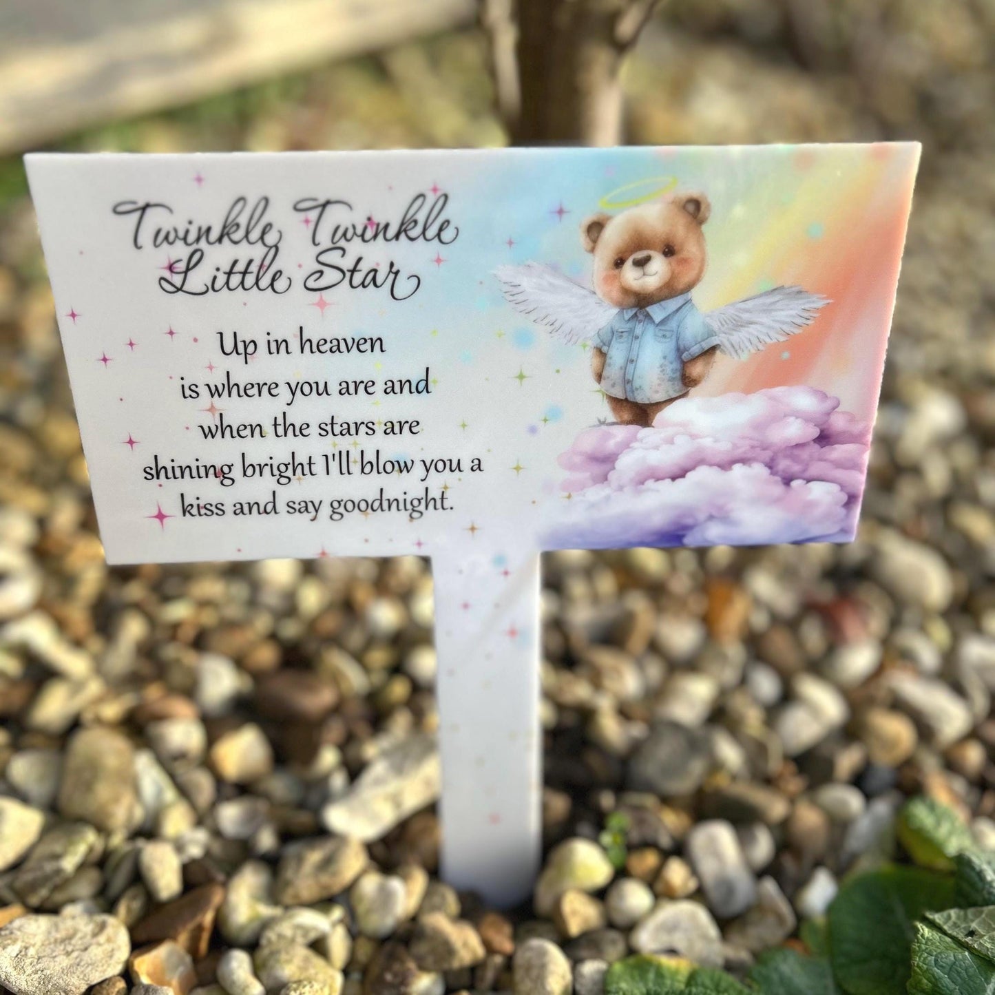 Twinkle Twinkle Little Star Infant-Baby Grave Marker with Teddy Bear Design