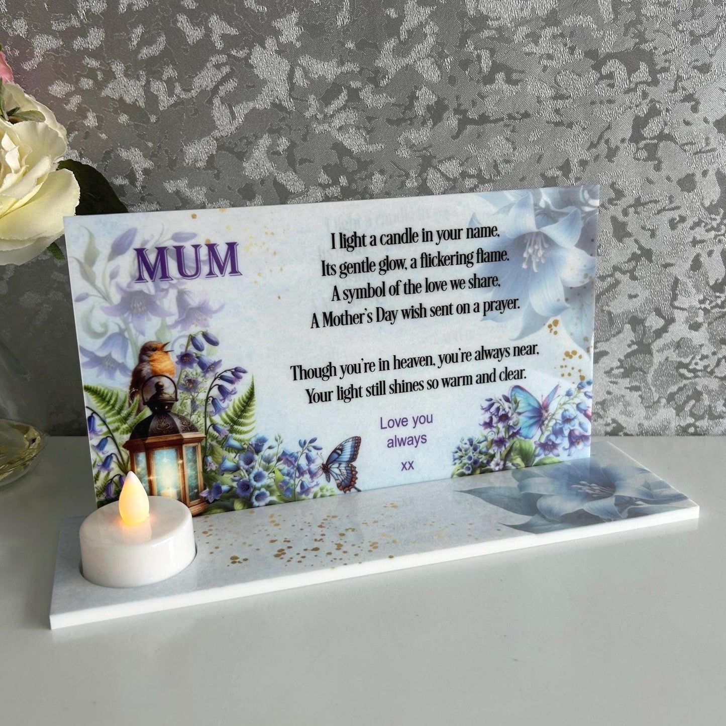 Mothers Day In Loving Memory Memorial Candle Holder Tealight Plaque