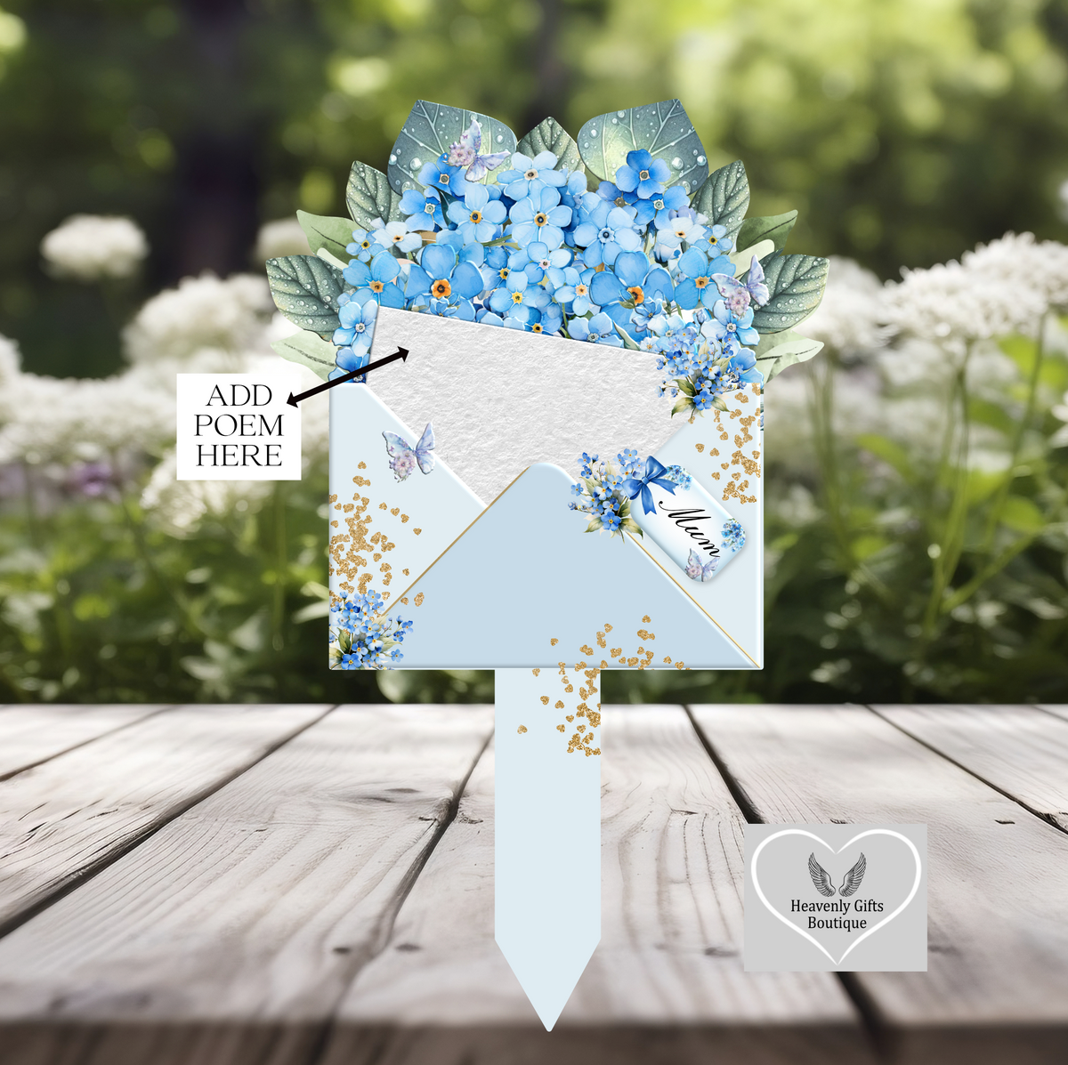 Forget-me-not Letter to Heaven grave marker personalised with your own text