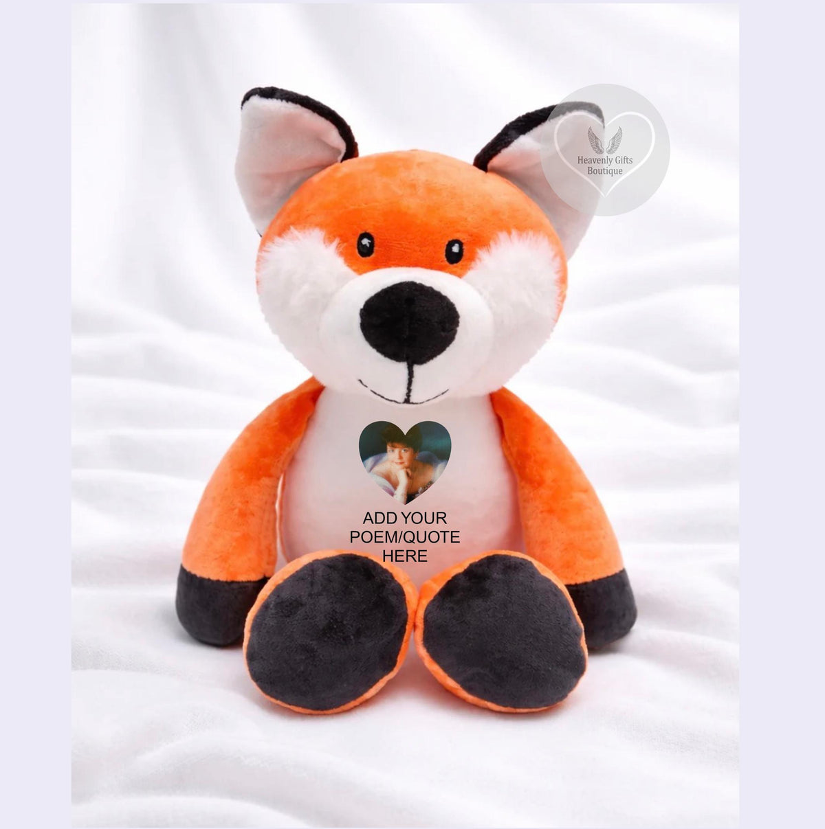 Fox bereavement memory bear with personalised photograph