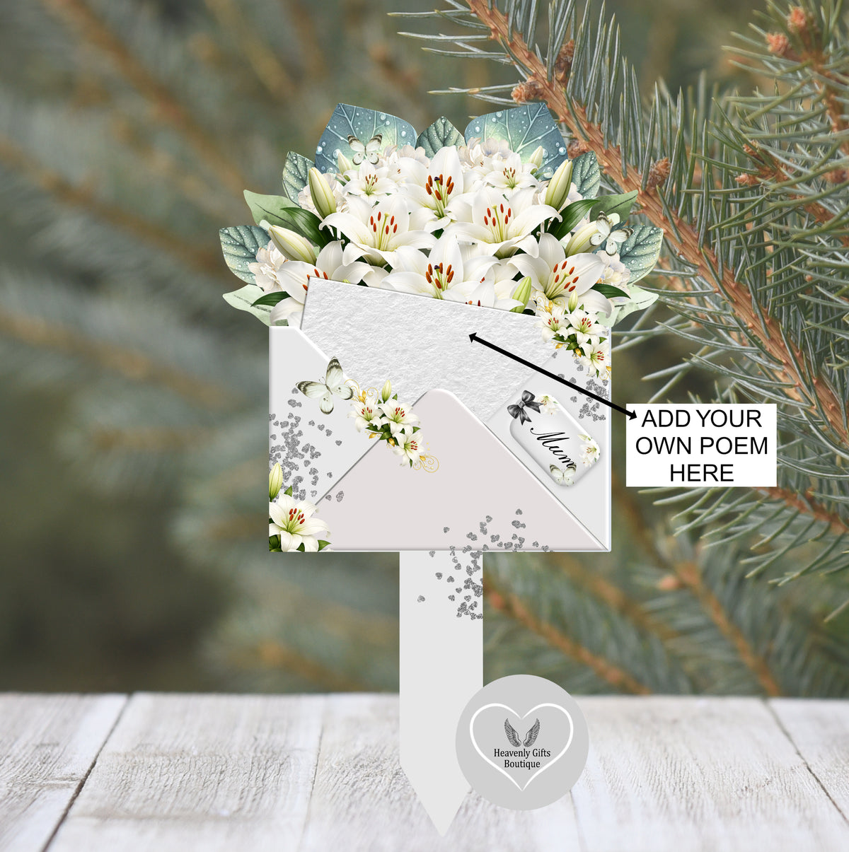 Grey and white Letter to Heaven grave marker with your own poem