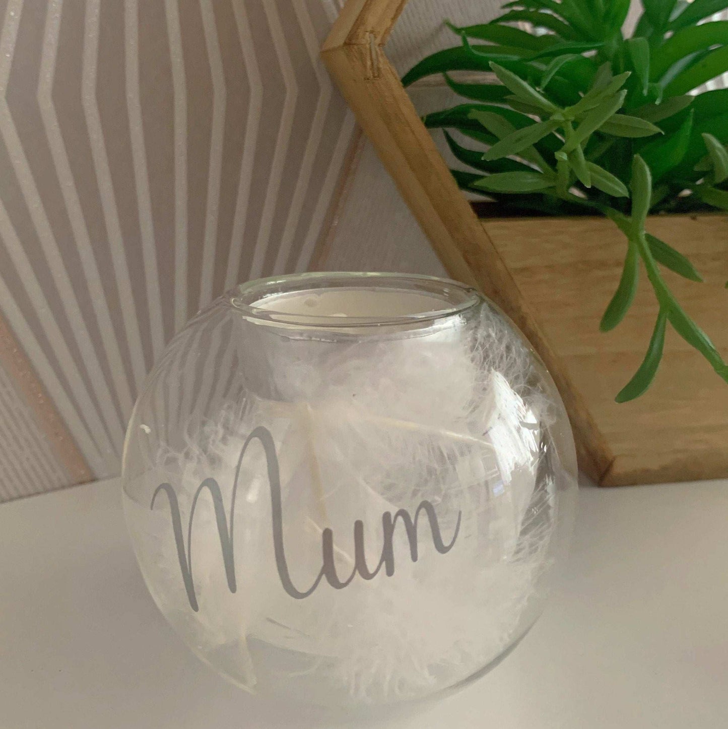 Memory Feather Filled Glass Tealight Holder In Memory Of Gift
