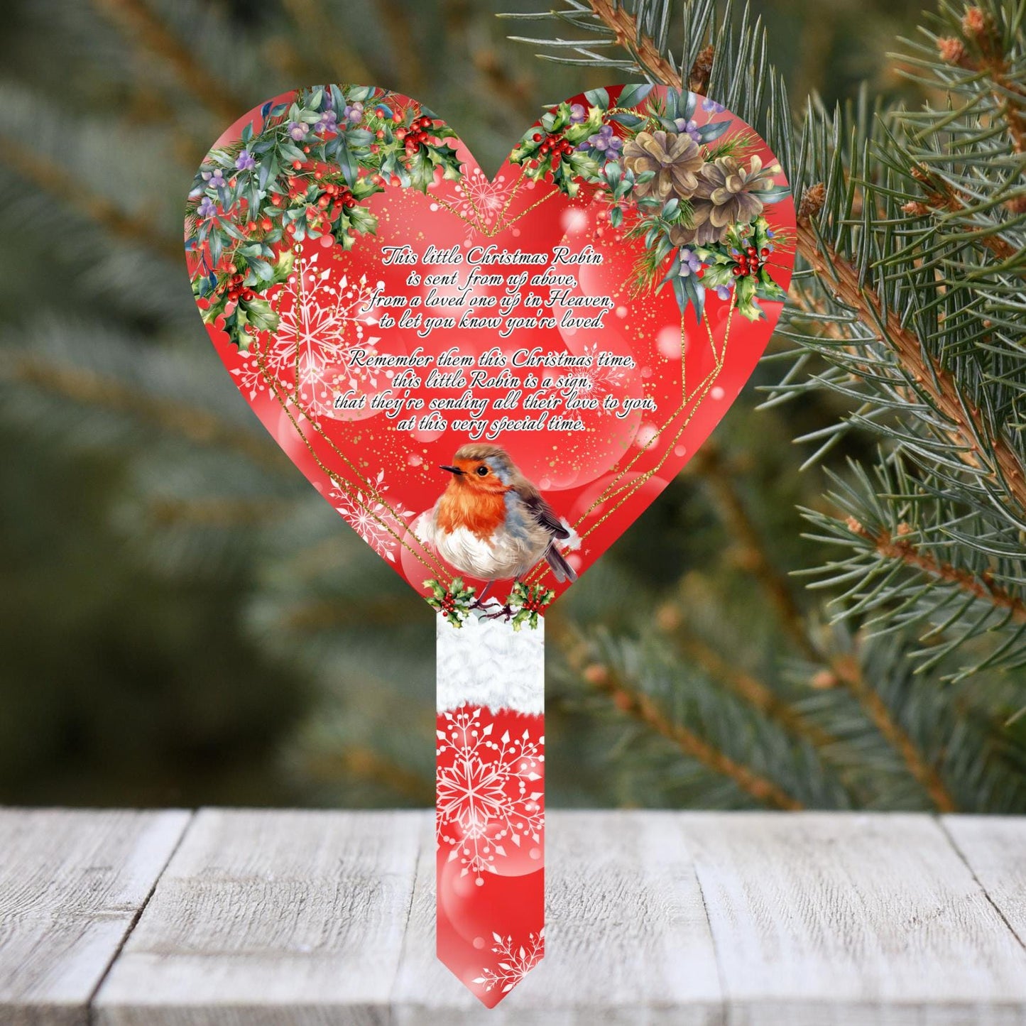 This Little Robin- Christmas Heart Grave Marker
