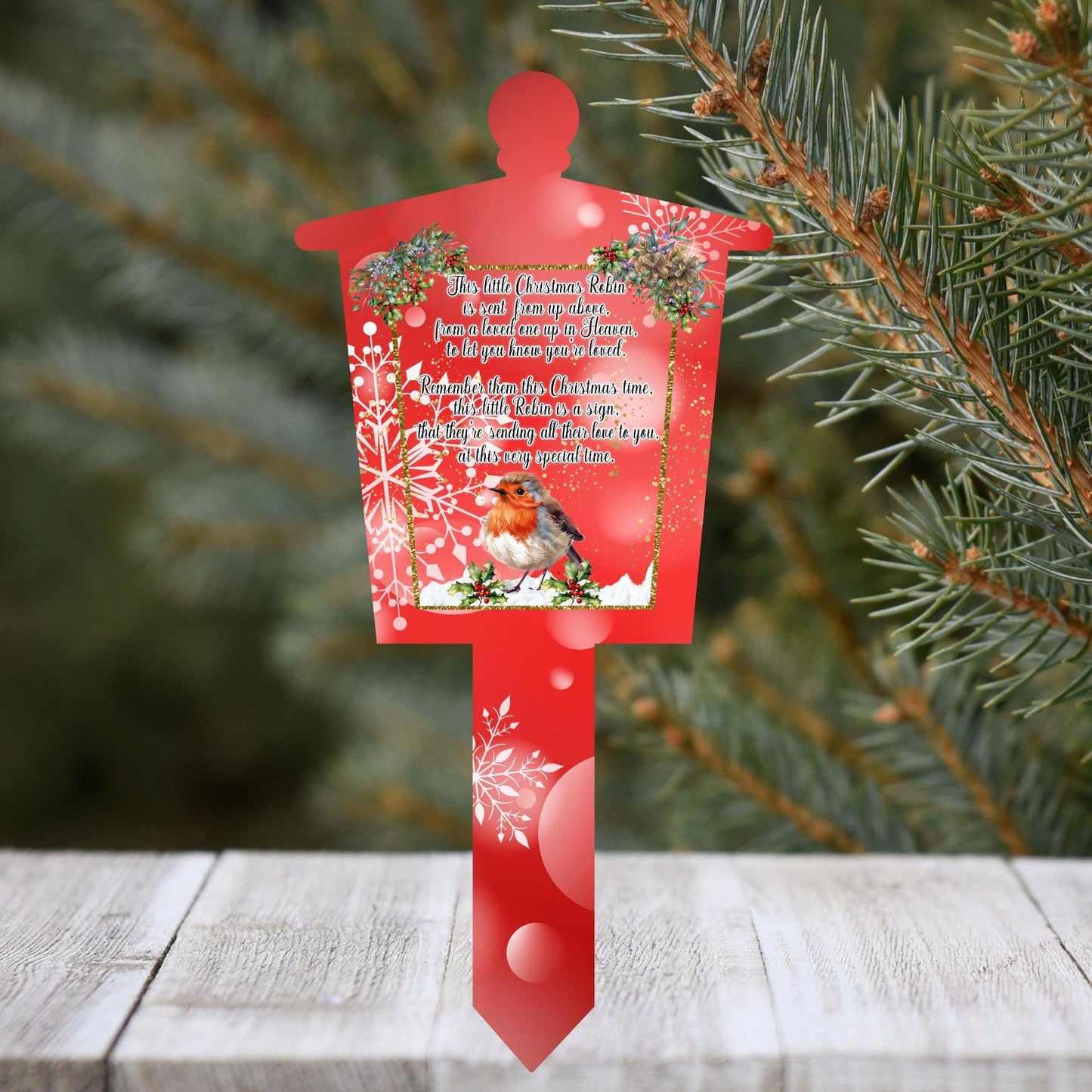 Christmas Robin Memorial Lantern Grave Maker