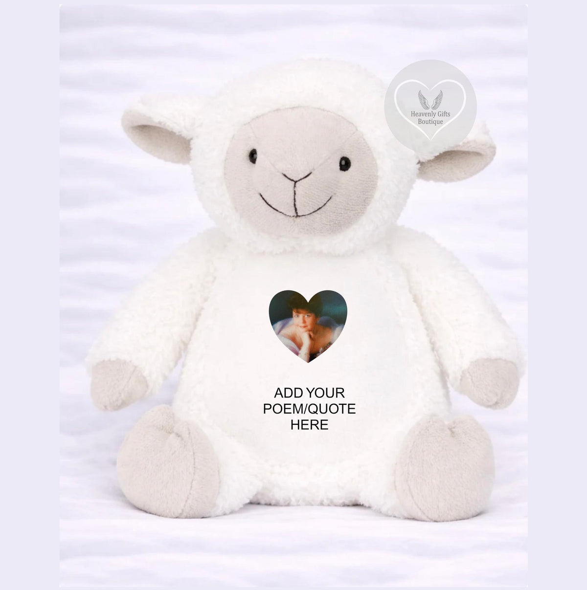 Lamb bereavement memory bear with personalised photo