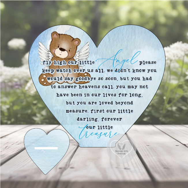 Little Angel blue remembrance heart plaque for a much-loved baby or child