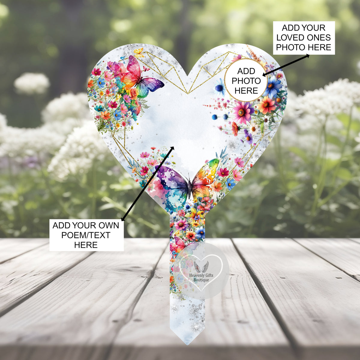 Butterfly's Poem Heart Grave Marker