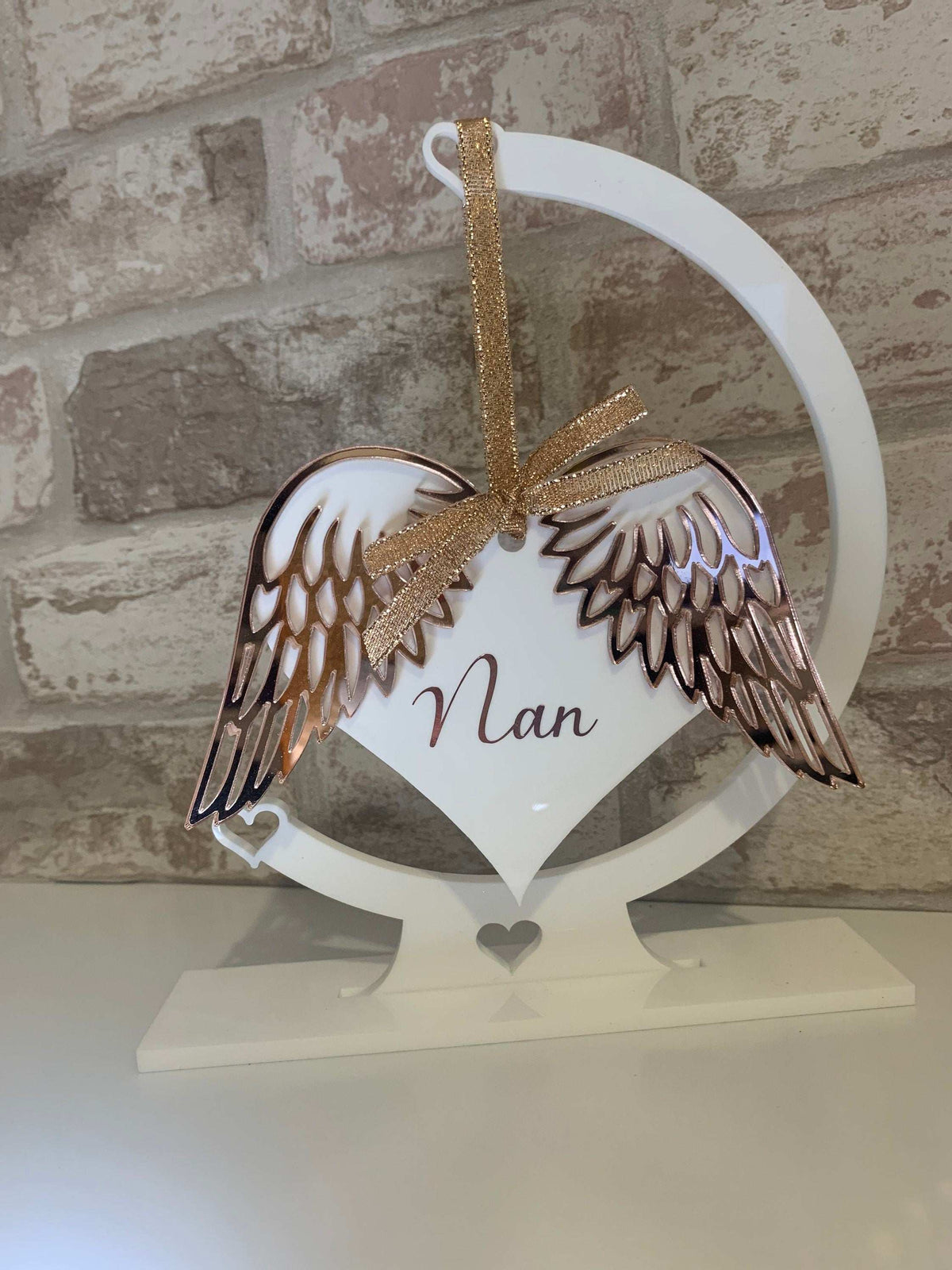 Personalised mirrored angel wings memorial keepsake for a loved one or pet