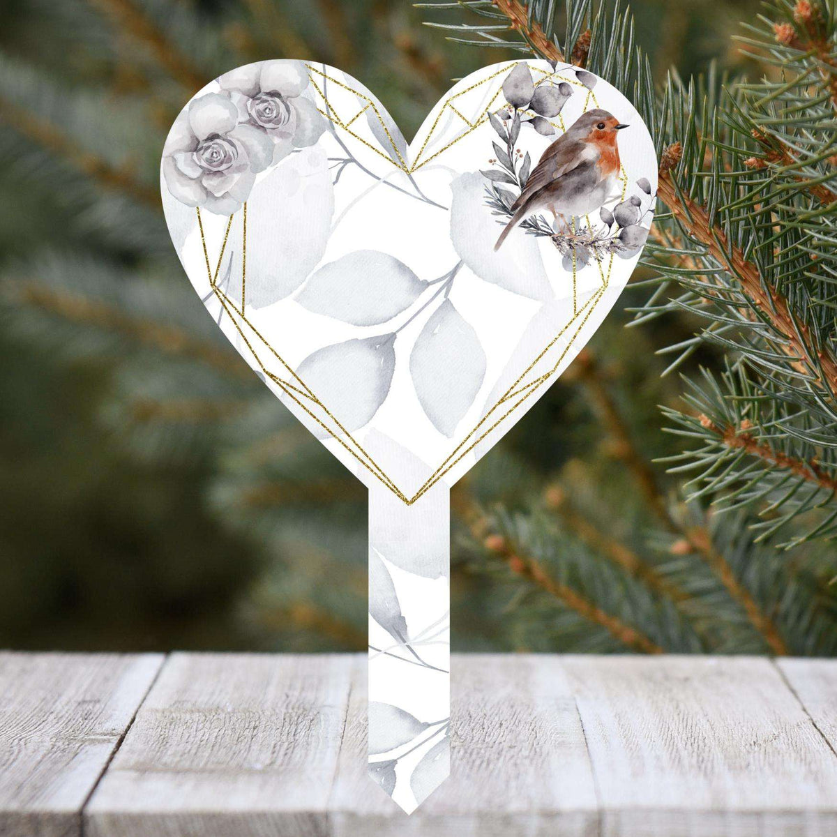 Personalised robin heart memorial grave marker for a loved one