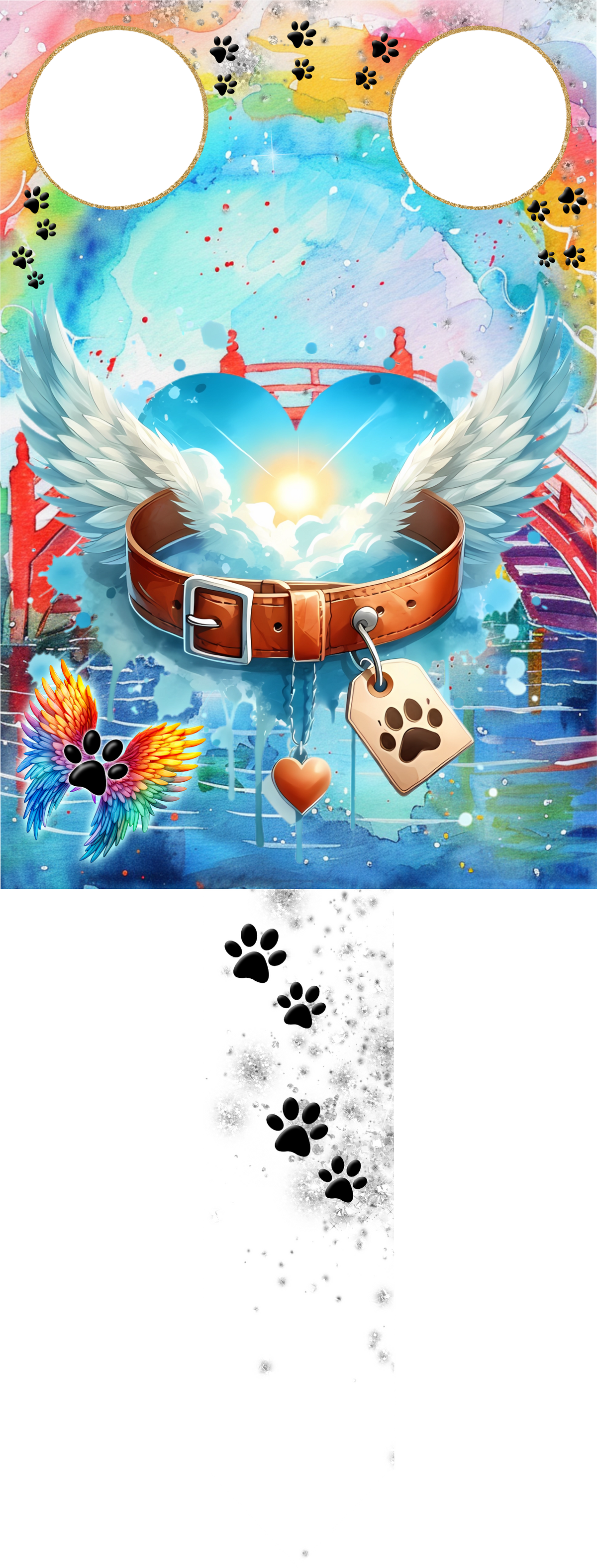 Pet grave marker with two photos and personalised memorial wording