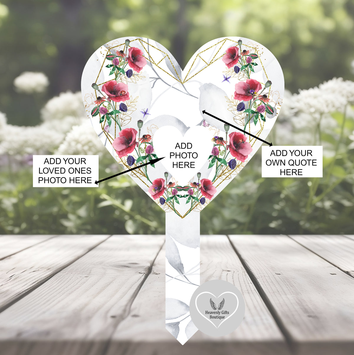 Poppy grave marker with your own wording and personalised photo